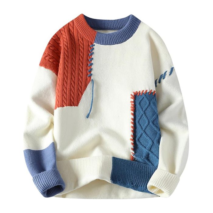 Colorblock Jumper Cable Knitted Pullover