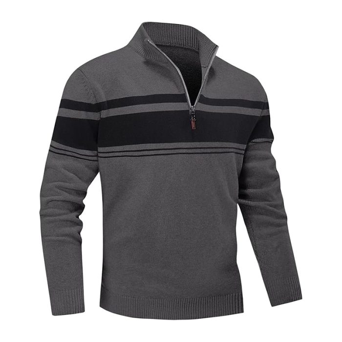 Men's Sweater Quarter Zip Striped Pullover